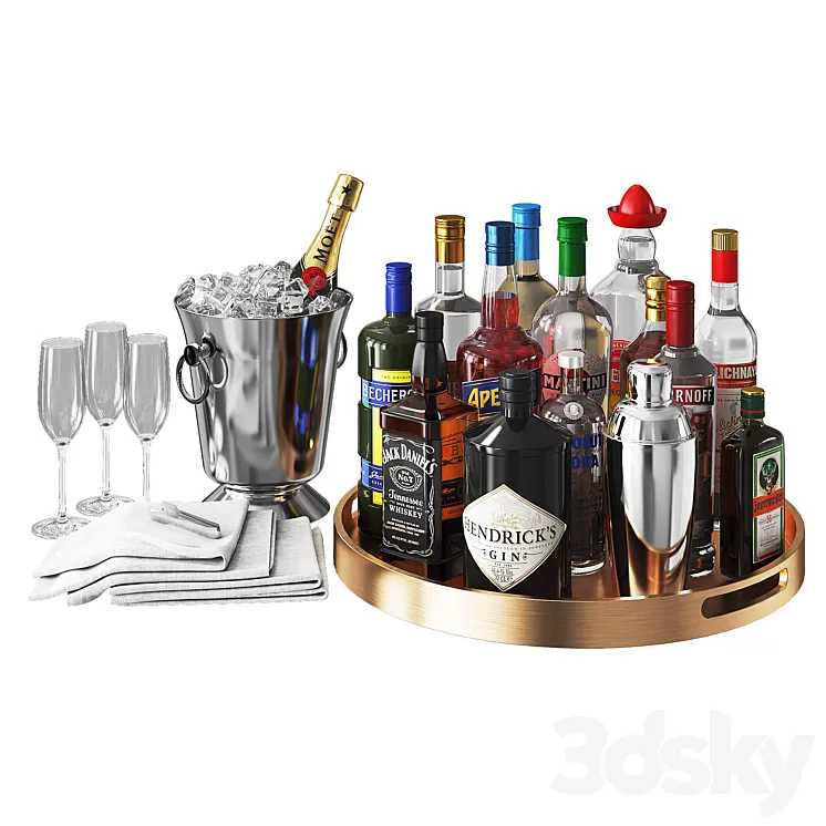Home Bar Beverage Set 1 3D Model