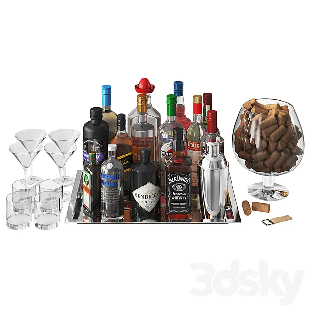 Home Bar Beverage Set 2 3D Model