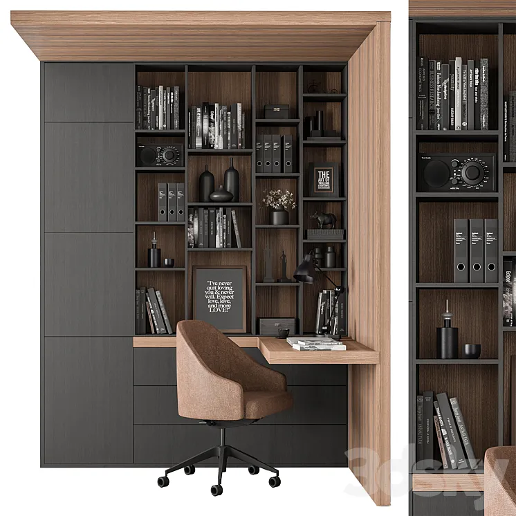Home Desk and Library – Office Furniture 345 3D Model Free Download
