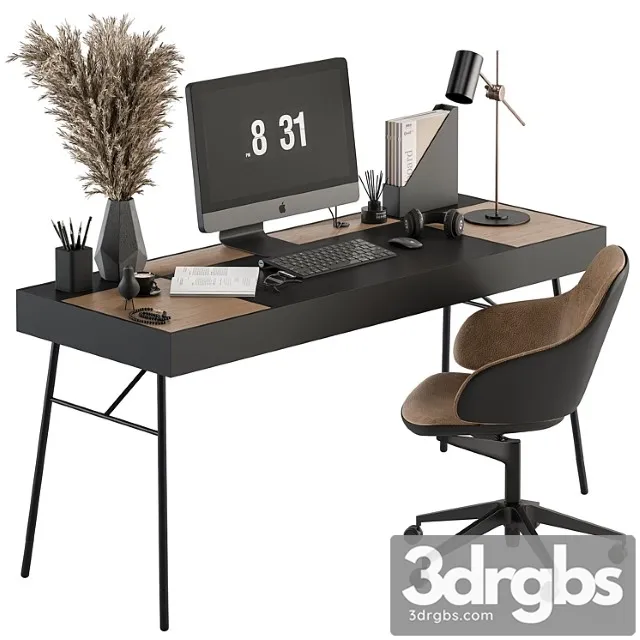 Home Office Black and Wood Table Office Furniture 296 3D Model Download