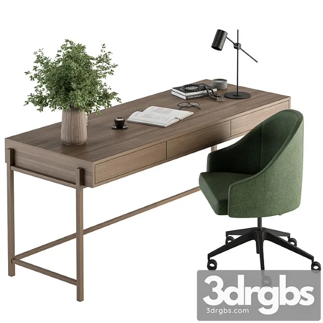 Home Office Green and Wood Set Office Furniture 329 3D Model Download