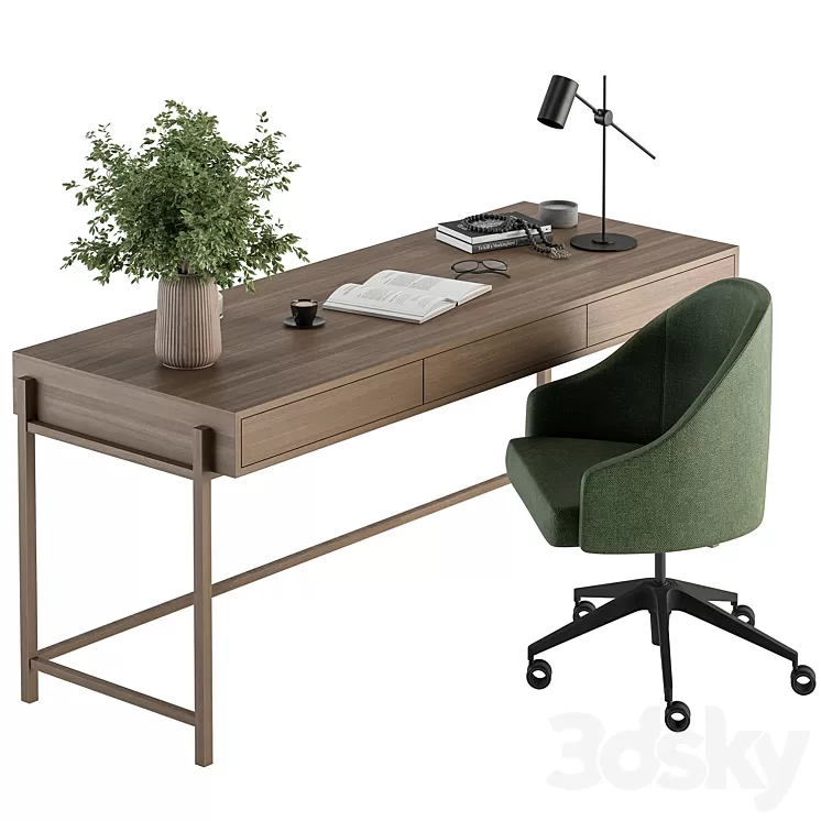 Home Office Green and Wood Set – Office Furniture 329 3D Model Free Download