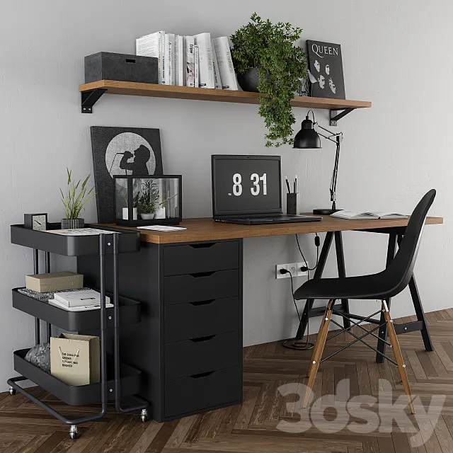Home office ikea set Black 3D Model