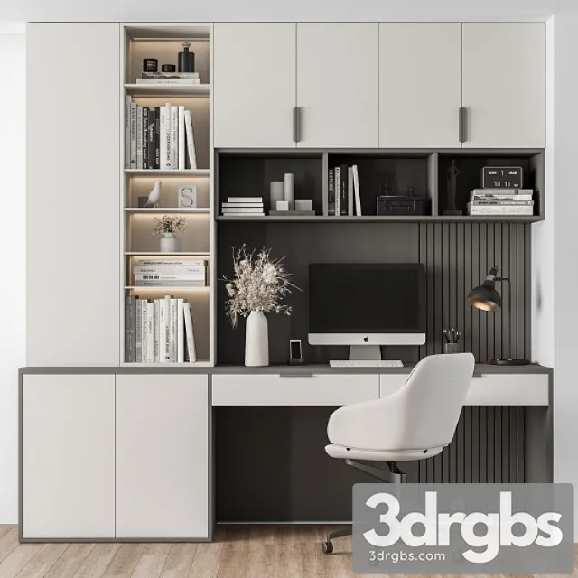 Home Office White Table Office Furniture 260 3D Model Download