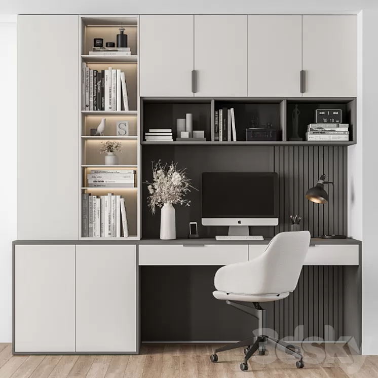 Home Office White Table – Office Furniture 260 3D Model Free Download