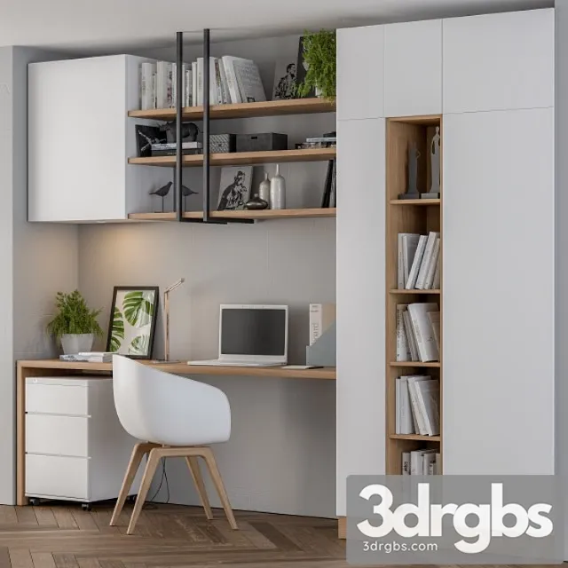 Home office white wood 2 3D Model Download