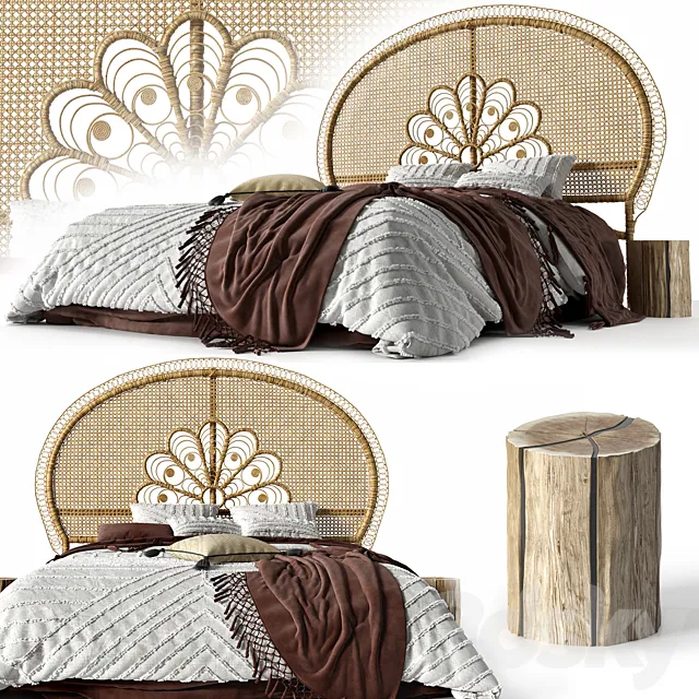 Home Republic Francis Rattan Honey Bedhead 3D Model Home Republic Francis Rattan Honey Bedhead 3D Model