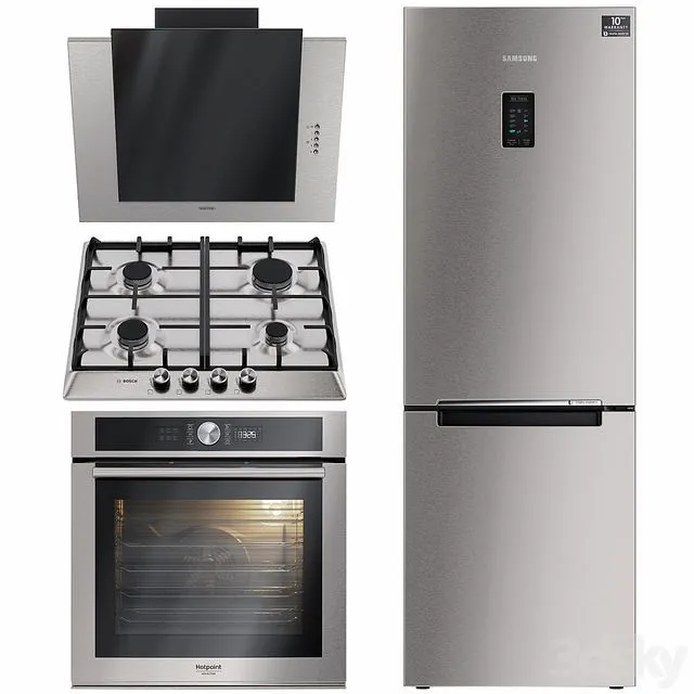 Hood oven refrigerator hob. Samsung. Bosch 3D Model Hood oven refrigerator hob. Samsung. Bosch 3D Model