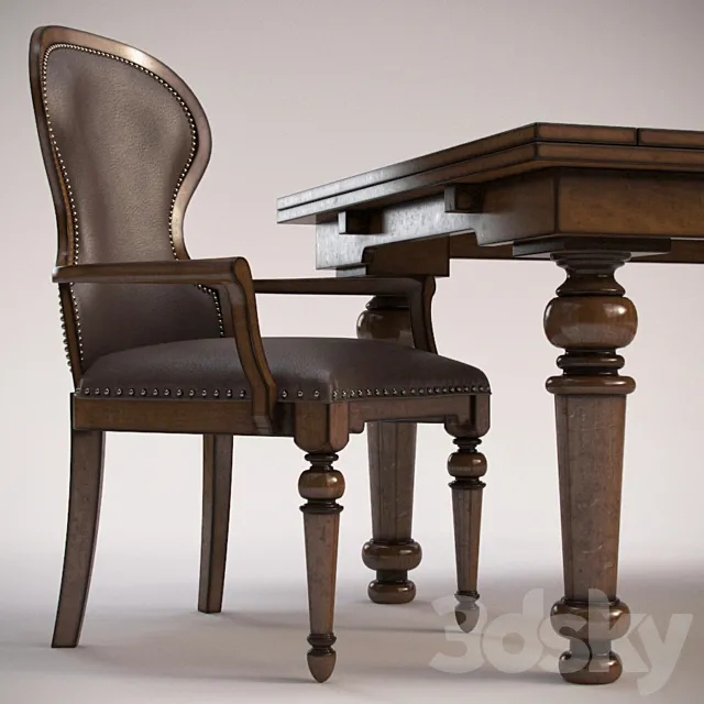 Hooker Furniture Armshair & Refectory Table 3D Model Hooker Furniture Armshair & Refectory Table 3D Model