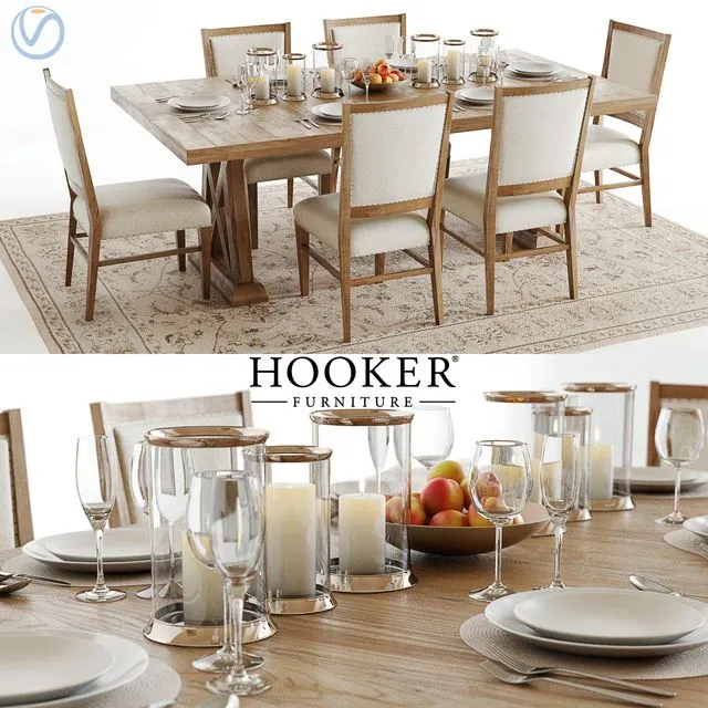 Hooker Geo Trestle and Stol Upholstered 3D Model Hooker Geo Trestle and Stol Upholstered 3D Model