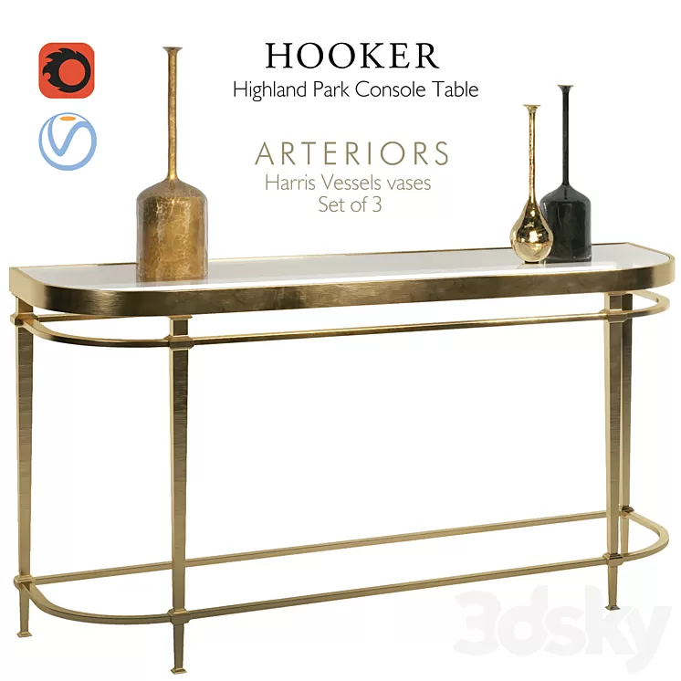 Hooker Highland Park & ​​Arteriors vases 3D Model