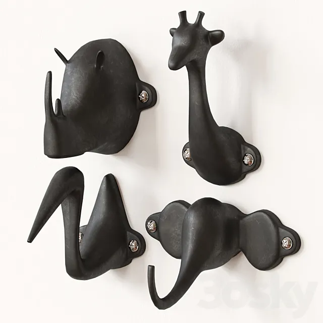 Hooks-safari _ elephant giraffe rhino heron 3D Model Hooks-safari _ elephant giraffe rhino heron 3D Model