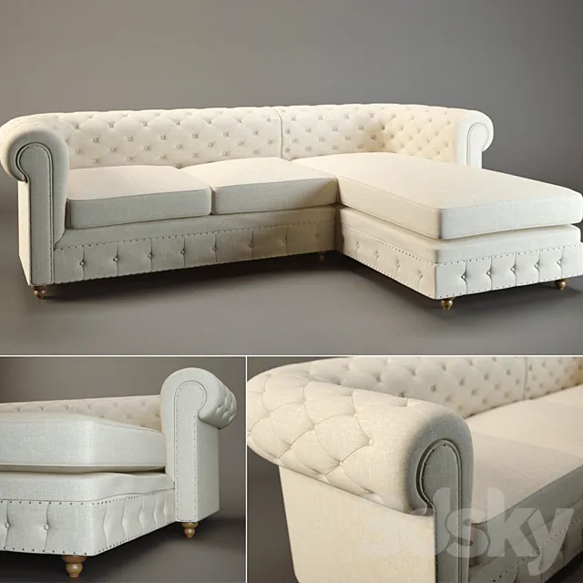 Horchow Warner Linen Sectional Sofa 3D Model