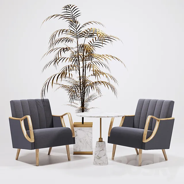 Horta Fauteuil Armchairs golden tree and table Arteriors 3D Model