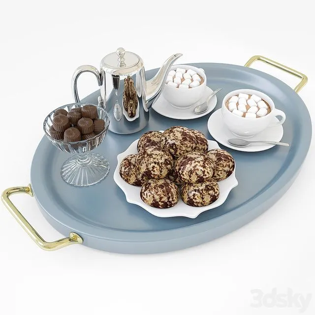 Hot chocolate on a tray 3D Model