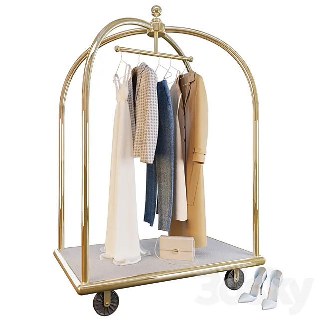 Hotel trolley with clothes 3D Model Hotel trolley with clothes 3D Model