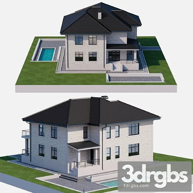 House with pool 3D Model Download