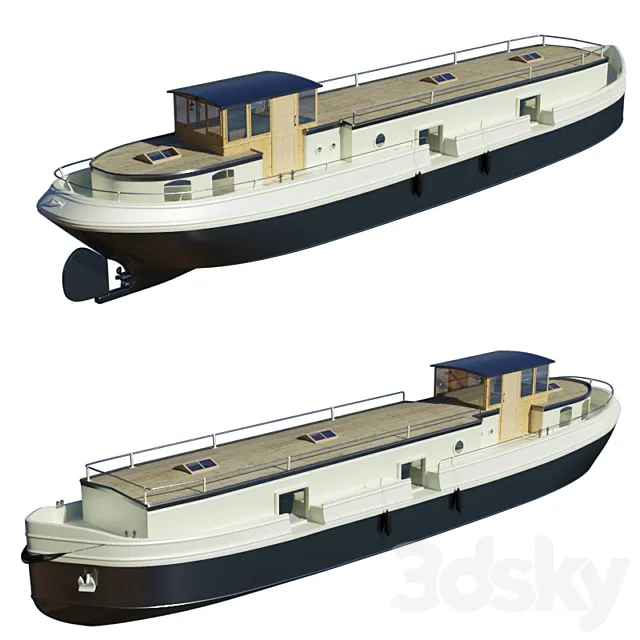 Houseboat barge 3D Model