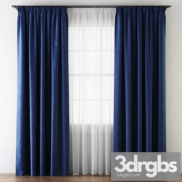 Hovering velvet tape curtains with tulle 3D Model Download