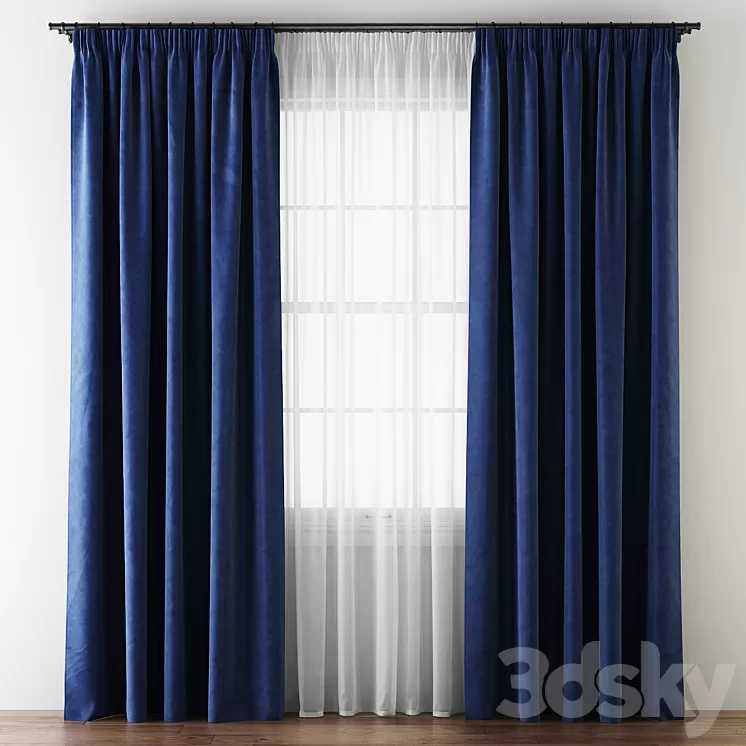 Hovering Velvet Tape Curtains with Tulle 3D Model Hovering Velvet Tape Curtains with Tulle 3D Model