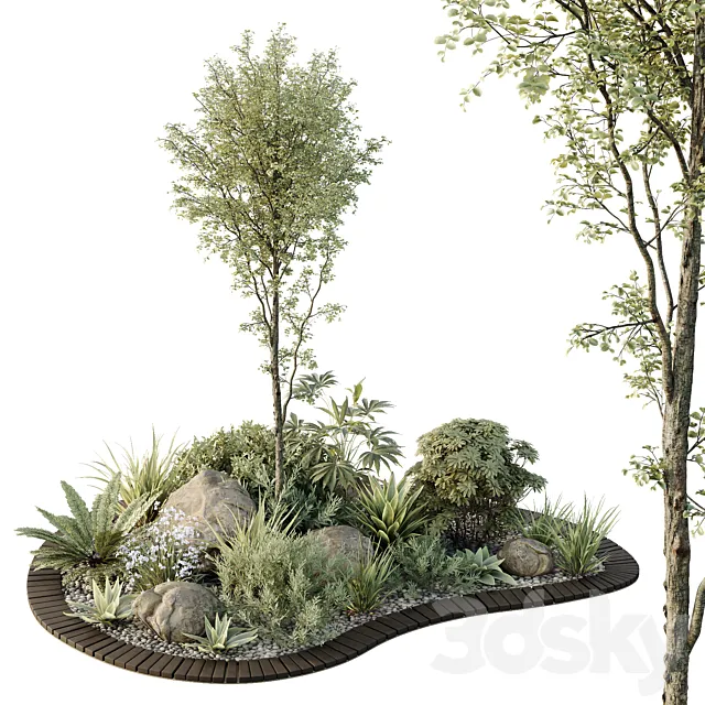 HQ Tree and bush garden box outdoor VOL 08 3D Model