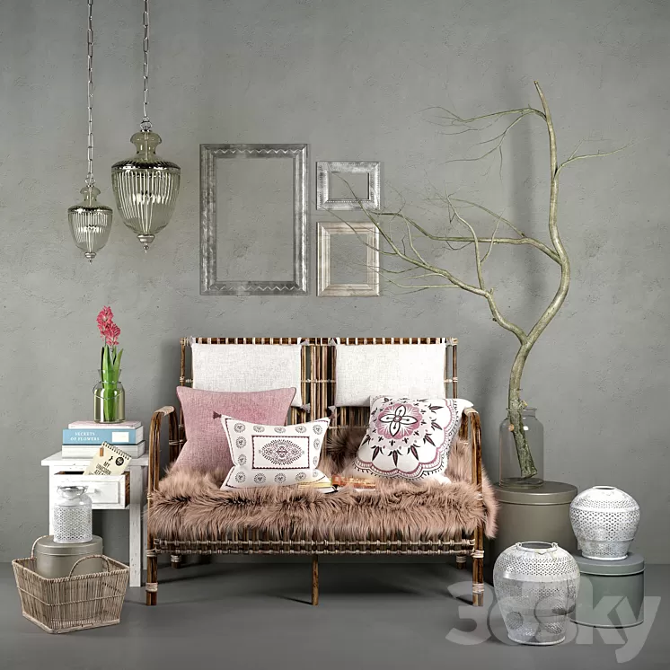 Hubsch interior rattan set 3D Model Hubsch interior rattan set 3D Model