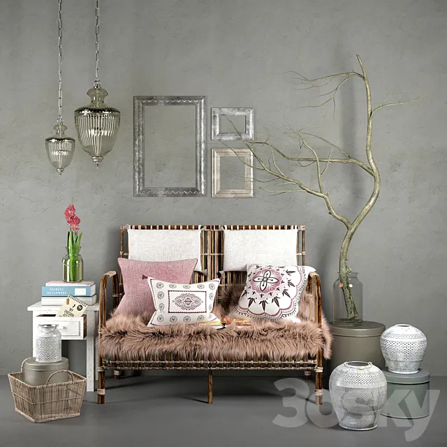 Hubsch interior rattan set 3DModel