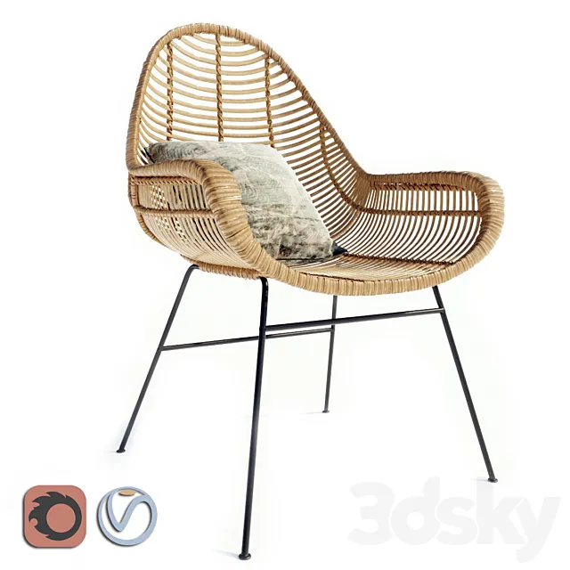Hübsch rattan chair with metal legs 3DModel
