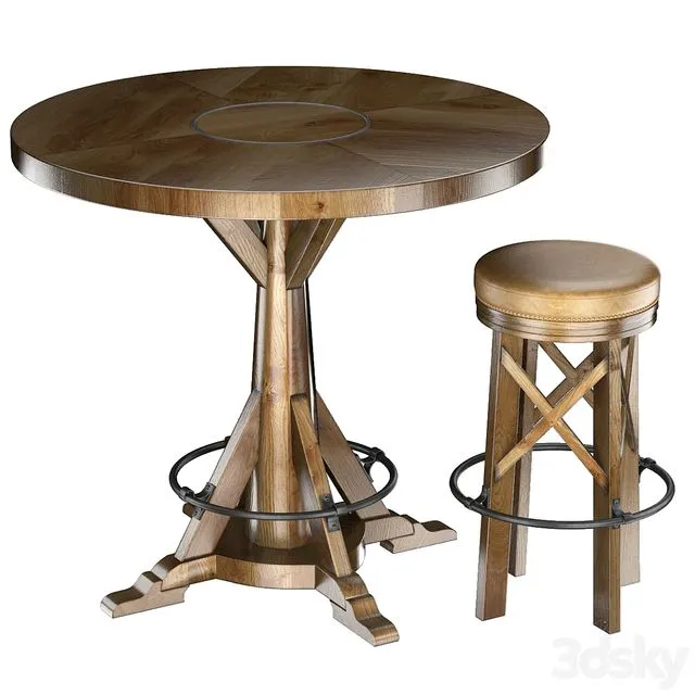 HUNTINGDON COLLECTION table and bar stool 3D Model HUNTINGDON COLLECTION table and bar stool 3D Model