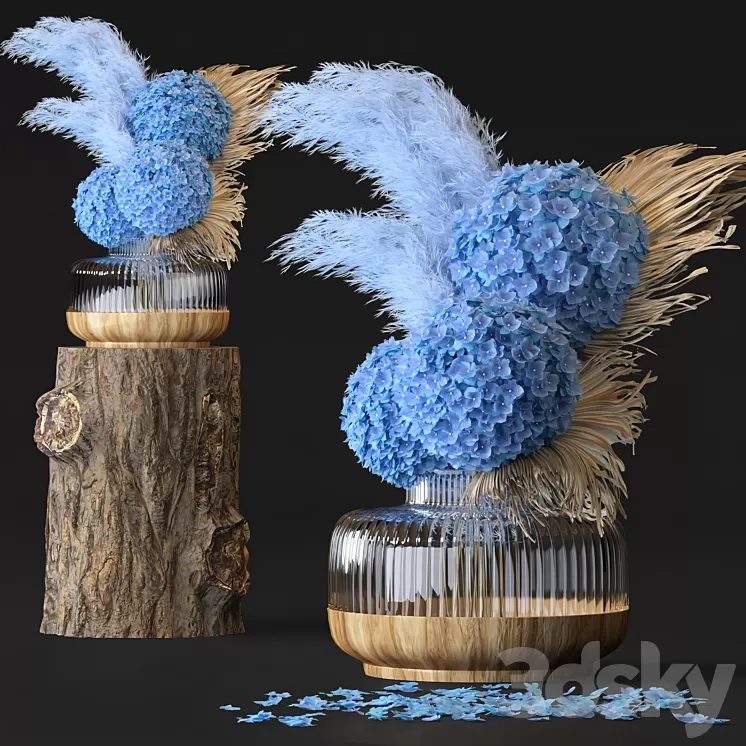 Hydrangea Flower Set-06 3D Model Free Download