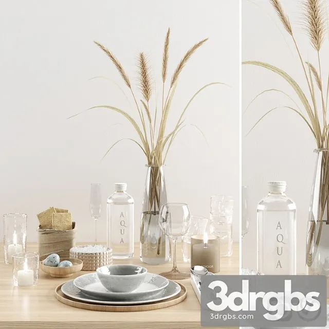 Hygge tableware with dried grass 3D Model Download