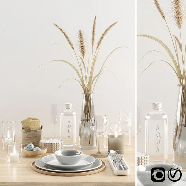Hygge tableware with dried grass 3D Model