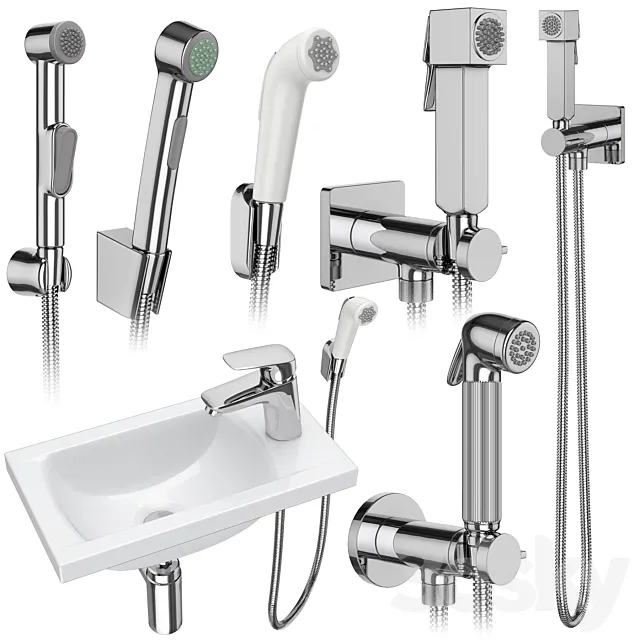 Hygienic shower Hansgrohe and Bossini set 158 3D Model
