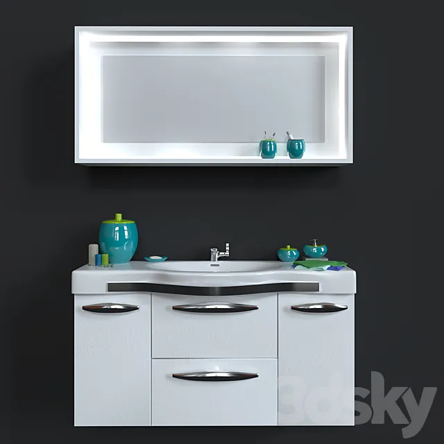 I washbasin with mirror + decorative set 3DModel I washbasin with mirror + decorative set 3DModel