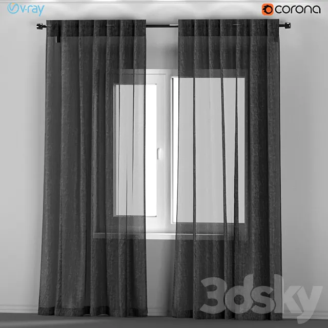 IKEA AINA – dark gray transparent curtains from flax. 3D Model IKEA AINA – dark gray transparent curtains from flax. 3D Model