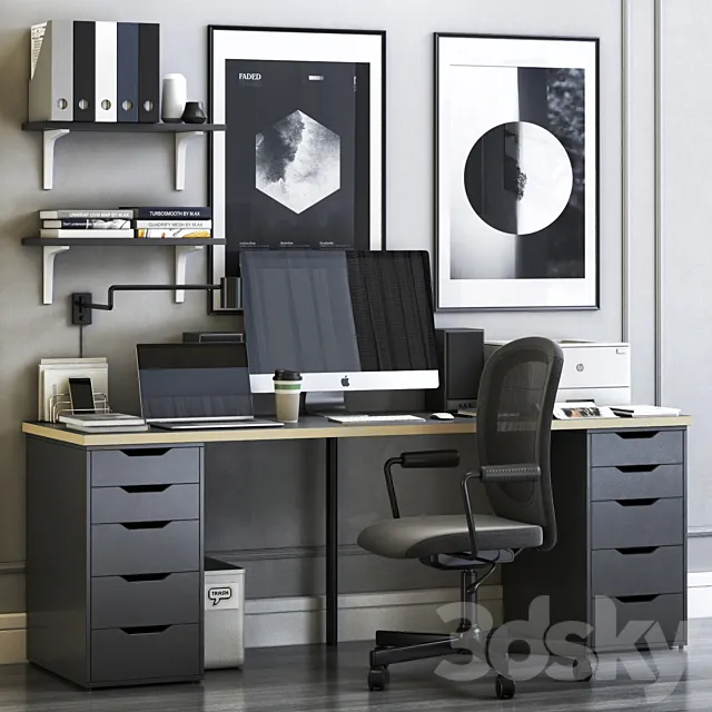IKEA ALEX workplace with FLINTAN chair 3DModel