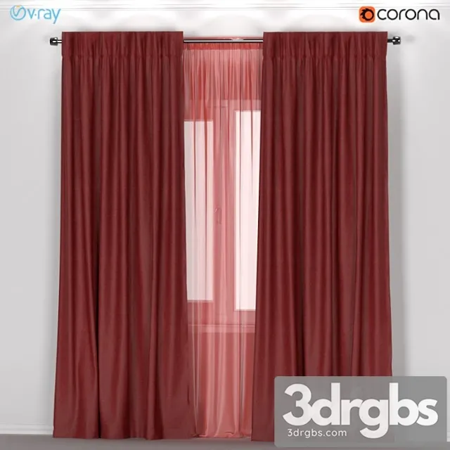 Ikea annacaise – brown-red thick curtains made of polyester + tulle. 3D Model Download