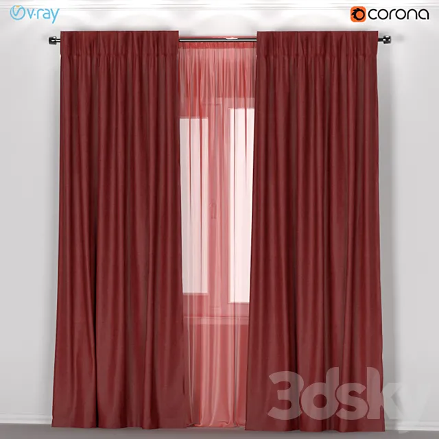 IKEA ANNACAISE – brown-red thick curtains made of polyester + tulle. 3DModel IKEA ANNACAISE – brown-red thick curtains made of polyester + tulle. 3DModel