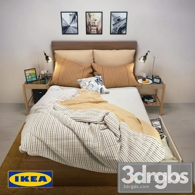 Ikea Bed Set 01 3D Model Download