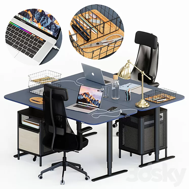 Ikea Bekant workplace part 1 3D Model Ikea Bekant workplace part 1 3D Model