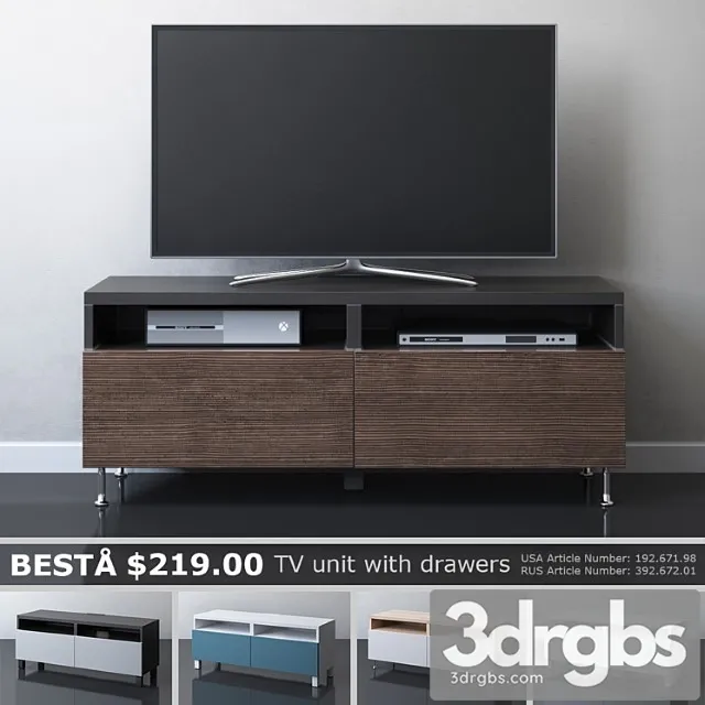 Ikea besta tv cabinet with drawers 2 3D Model Download