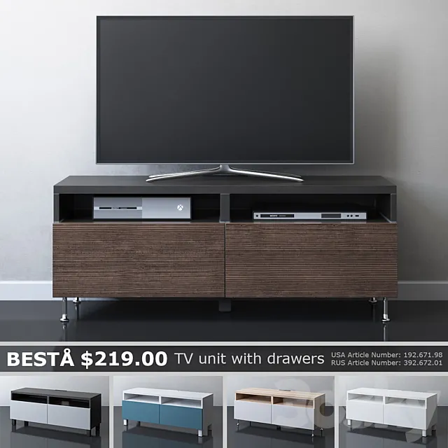 IKEA BESTA TV cabinet with drawers 3D Model IKEA BESTA TV cabinet with drawers 3D Model