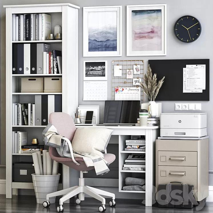 IKEA BRUSALI office workplace with LANGFJALL chair 3D Model