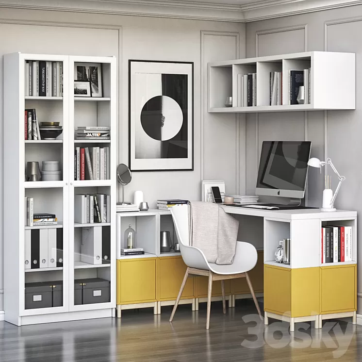 IKEA corner workplace with EKET storages and BILLY OXBERG bookcase 3D Model IKEA corner workplace with EKET storages and BILLY OXBERG bookcase 3D Model