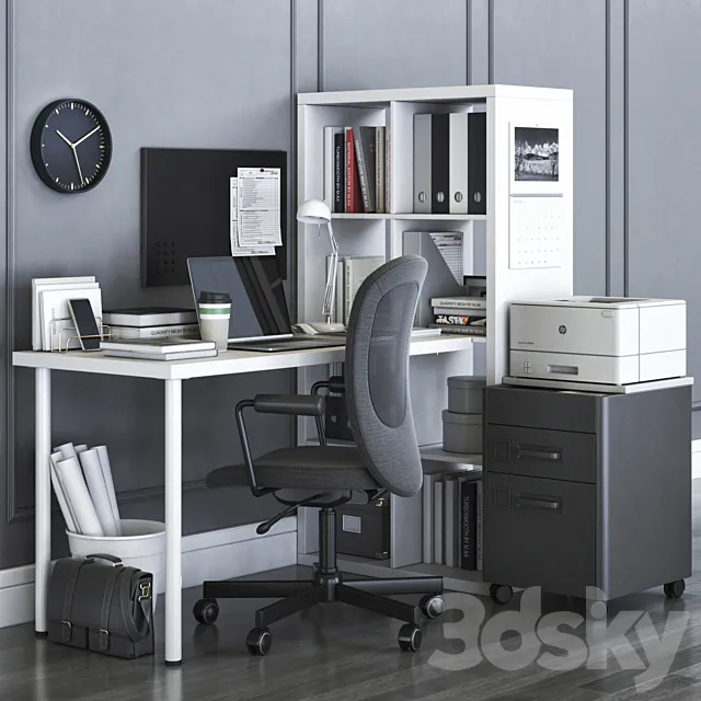 IKEA KALLAX office workplace with FLINTAN chair 3D Model