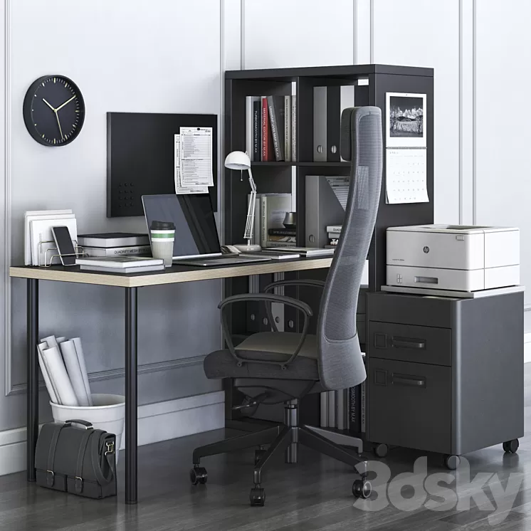 IKEA KALLAX Office Workplace with MARKUS Chair 3D Model - 3DSKY Decor ...