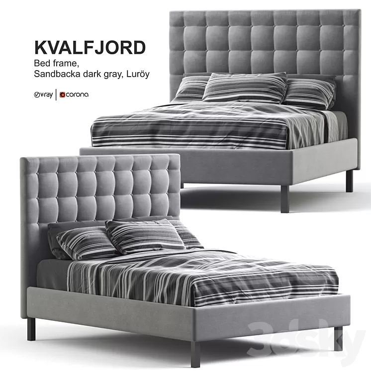 Ikea KVALFJORD Bed frame Sandbacka dark gray Luröy Standard King 3D Model