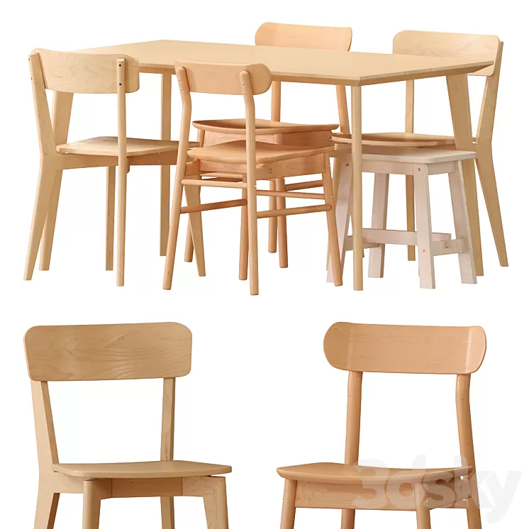 IKEA LISABO Table And Chairs 3D Model