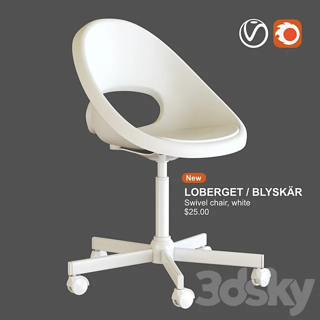 IKEA LOBERGET _ BLYSKAR Swivel chair. white 3DModel IKEA LOBERGET _ BLYSKAR Swivel chair. white 3DModel