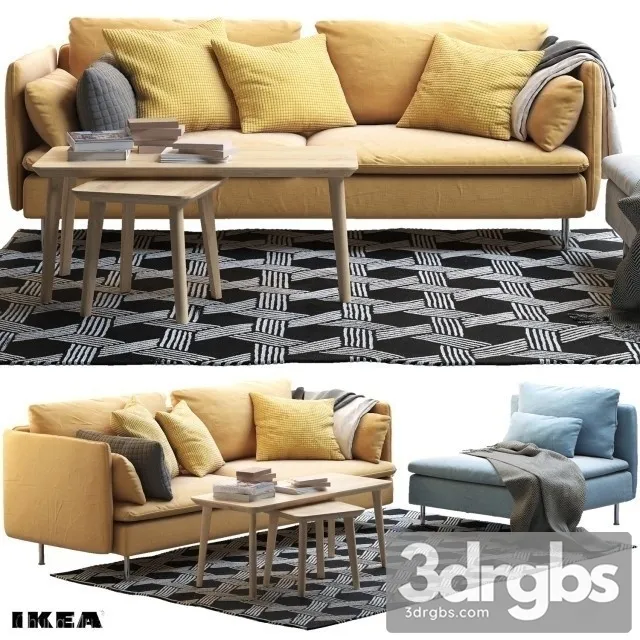 Ikea Lycksele Yellow Textile Sofa 3D Model Download